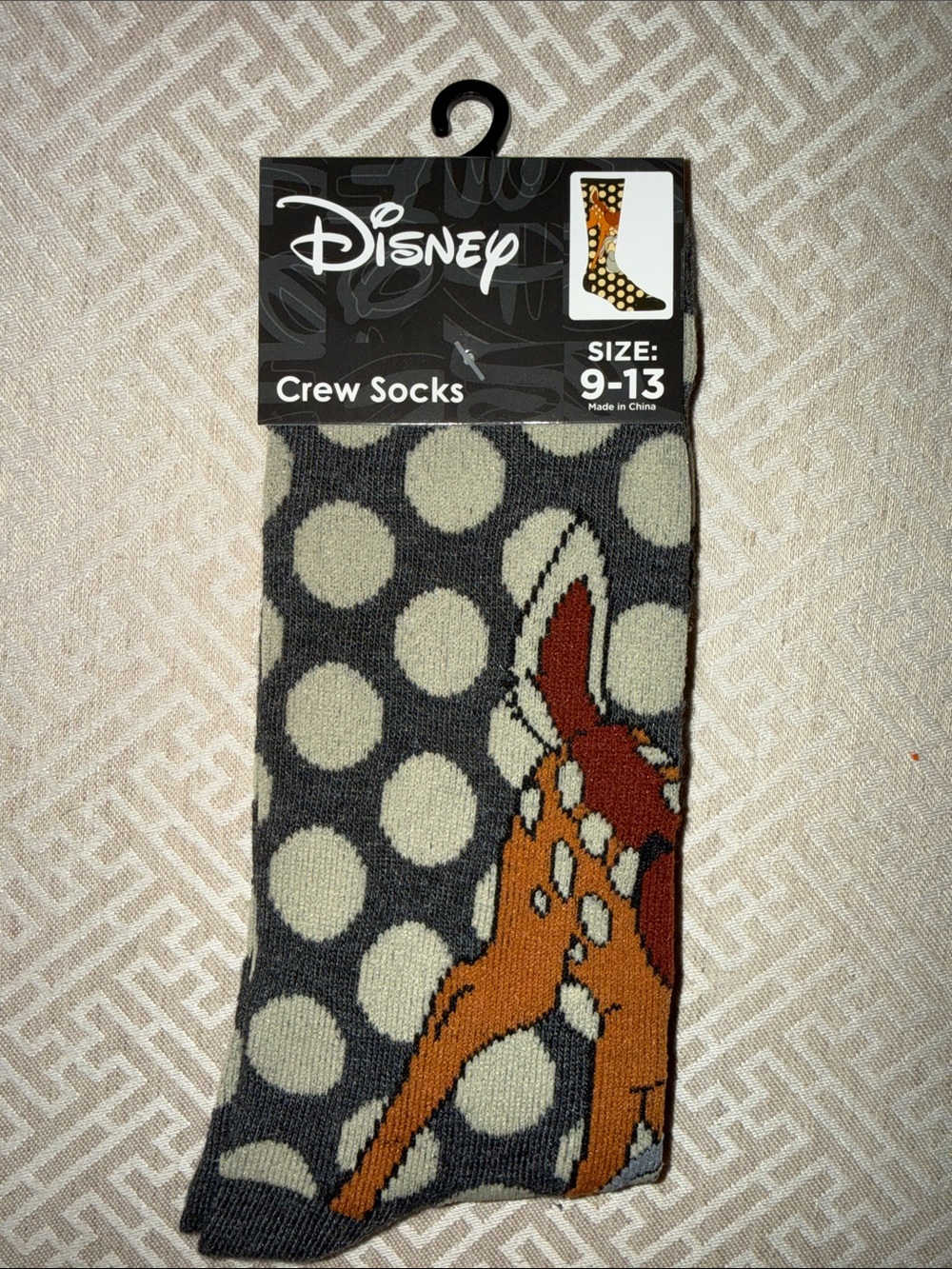 Disney Polka Dot Bambi Crew Socks One Size ( 9-13) NWT